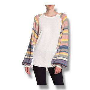 Free People Rainbow Dreams Oversized Slouchy Thermal Top Size Medium